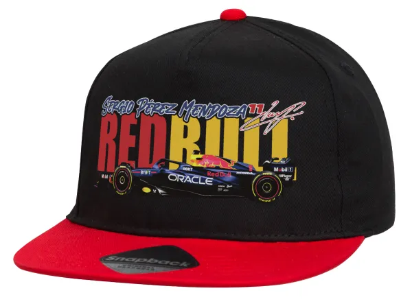 Sergio Perez - F1 Red Bull Racing — Καπέλο παιδικό Flat Snapback, Μαύρο/Κόκκινο (100% ΒΑΜΒΑΚΕΡΟ, ΠΑΙΔΙΚΟ, UNISEX, ONE SIZE)