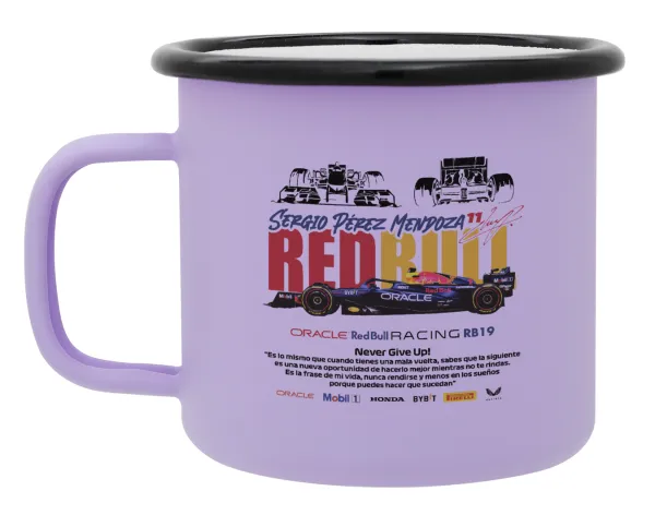 Sergio Perez - F1 Red Bull Racing — Metal enamel mug, matte light pastel purple, 360ml