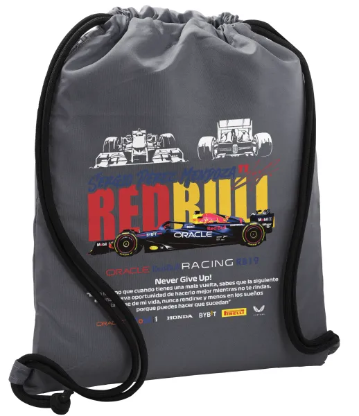 Sergio Perez - F1 Red Bull Racing — Τσάντα πλάτης πουγκί GYMBAG ΓΚΡΙ, με τσέπη (40x48cm) & χονδρά κορδόνια