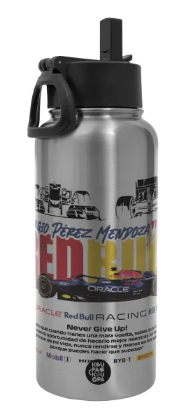 Sergio Perez - F1 Red Bull Racing — Metal mug thermo Silver with Straw and Spout Lid (Stainless steel), double wall, 950ml