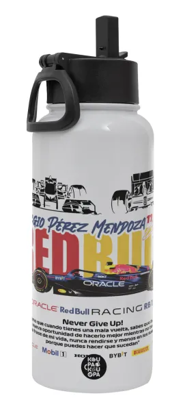 Sergio Perez - F1 Red Bull Racing — Metal mug thermo White with Straw and Spout Lid (Stainless steel), double wall, 950ml