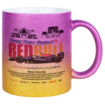 Sergio Perez - F1 Red Bull Racing, Κούπα Χρυσή/Ροζ Glitter, κεραμική, 330ml