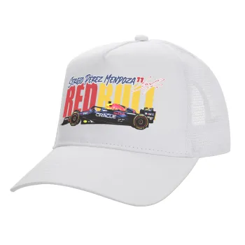 Sergio Perez - F1 Red Bull Racing, Καπέλο Ενηλίκων Structured Trucker, με Δίχτυ, ΛΕΥΚΟ (100% ΒΑΜΒΑΚΕΡΟ, ΕΝΗΛΙΚΩΝ, UNISEX, ONE SIZE)