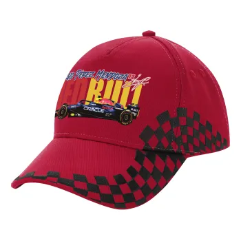 Sergio Perez - F1 Red Bull Racing, Καπέλο Ενηλίκων Ultimate ΚΟΚΚΙΝΟ/ΜΑΥΡΟ RACING με Σκρατς, (100% ΒΑΜΒΑΚΕΡΟ DRILL, ΕΝΗΛΙΚΩΝ, UNISEX, ONE SIZE)