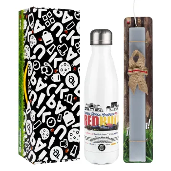 Sergio Perez - F1 Red Bull Racing, Easter candle, metallic white thermos bottle (500ml) & aromatic flat candle (30cm) (GRAY)