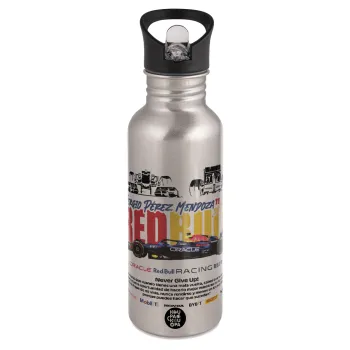 Sergio Perez - F1 Red Bull Racing, Water bottle Silver with straw, stainless steel 600ml