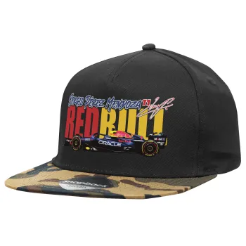 Sergio Perez - F1 Red Bull Racing, Adult Flat Snapback Hat Black/Camouflage, (100% COTTON TWILL, ADULT, UNISEX, ONE SIZE)