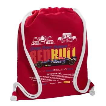 Sergio Perez - F1 Red Bull Racing, Backpack pouch GYMBAG Red, with pocket (40x48cm) & thick cords