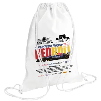 Sergio Perez - F1 Red Bull Racing, Backpack pouch GYMBAG white (28x40cm)