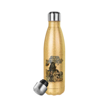 Star Wars, Glitter gold stainless steel thermos bottle, double-walled, 500ml