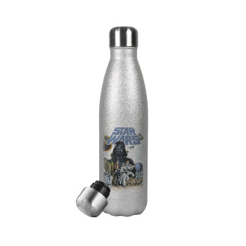 Star Wars, Metallic Glitter Silver Thermos Flask (Stainless steel), double-walled, 500ml