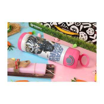 Star Wars, Πασχαλινή Λαμπάδα με Παιδικό παγούρι θερμό, ανοξείδωτο, με καλαμάκι ασφαλείας, ΡΟΖ (500ml)