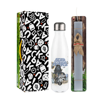 Star Wars, Easter candle, metallic white thermos bottle (500ml) & aromatic flat candle (30cm) (GRAY)