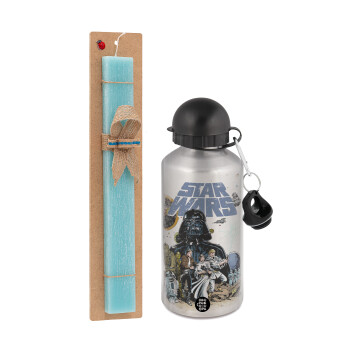 Star Wars, Πασχαλινή Λαμπάδα με παγούρι μεταλλικό Ασημένιο αλουμινίου (500ml) & κερί αρωματικό πλακέ (30cm) (ΤΙΡΚΟΥΑΖ)