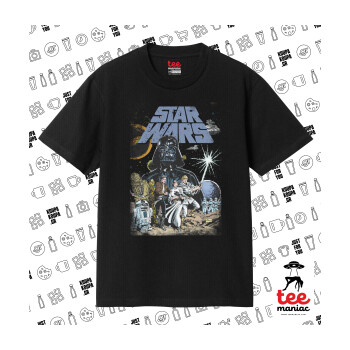 Star Wars, Κλασικό T-Shirt, διπλής ραφής, χωρίς πλευρικές ραφές ΜΑΥΡΟ από 100% βαμβάκι. Vegan & OEKO-TEX πιστοποιημένο.