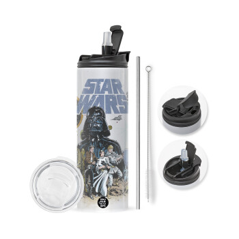 Star Wars, Travel Tumbler 2 Lids, with metal straw & cleaning brush (Stainless steel 304 Food grade, BPA free, 600ml)