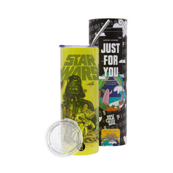 Star Wars, Neon Yellow Travel Tumbler θερμό, μεταλλικό καλαμάκι(Ανωξείδωτο 304 Food grade, BPA free, 600ml)