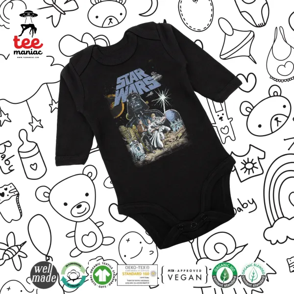 Star Wars — Μακρυμάνικο βρεφικό φορμάκι, 0-18 μηνών, ΜΑΥΡΟ, 100% Organic Cotton