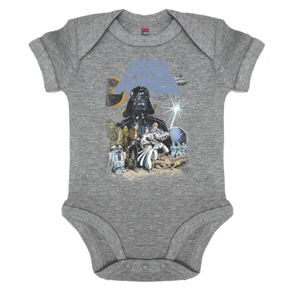 Star Wars — Βρεφικό φορμάκι μωρού, 0-18 μηνών, ΓΚΡΙ ΜΕΛΑΝΖΕ, 100% Organic Cotton, κοντομάνικο