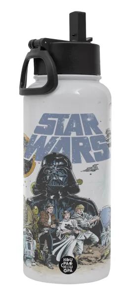 Star Wars — Μεταλλικό παγούρι θερμός Λευκό με καλαμάκι και χερούλι (Stainless steel), διπλού τοιχώματος, 950ml