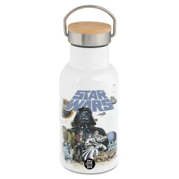 Star Wars, Μεταλλικό παγούρι θερμός (Stainless steel) Λευκό με ξύλινο καπακι (bamboo), διπλού τοιχώματος, 350ml