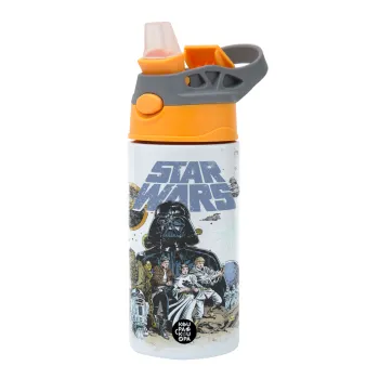 Star Wars, Children's hot water bottle, stainless steel, with safety straw, Orange/Grey (360ml) BPA-FREE