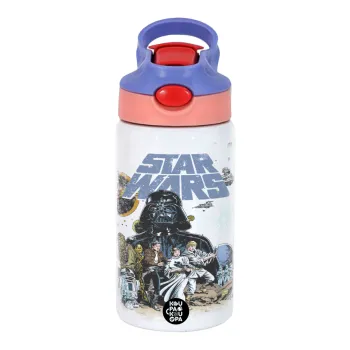 Star Wars, Children's hot water bottle, stainless steel, with safety straw, pink/purple (350ml)