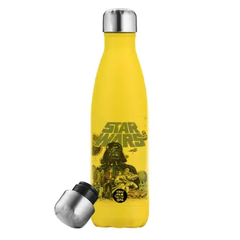 Star Wars, Μεταλλικό παγούρι θερμός Κίτρινος (Stainless steel), διπλού τοιχώματος, 500ml