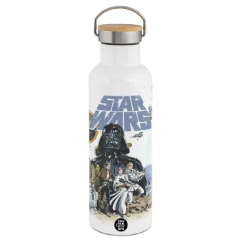 Star Wars, Μεταλλικό παγούρι θερμός (Stainless steel) Λευκό με ξύλινο καπάκι (bamboo), διπλού τοιχώματος, 750ml