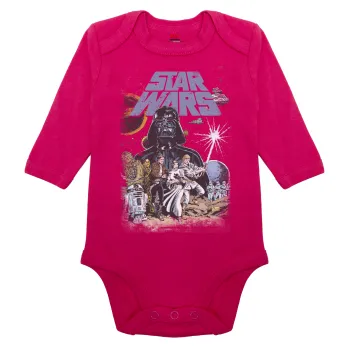 Star Wars, Μακρυμάνικο βρεφικό φορμάκι, 0-18 μηνών, ΡΟΖ, 100% Organic Cotton