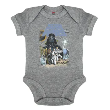Star Wars, Βρεφικό φορμάκι μωρού, 0-18 μηνών, ΓΚΡΙ ΜΕΛΑΝΖΕ, 100% Organic Cotton, κοντομάνικο