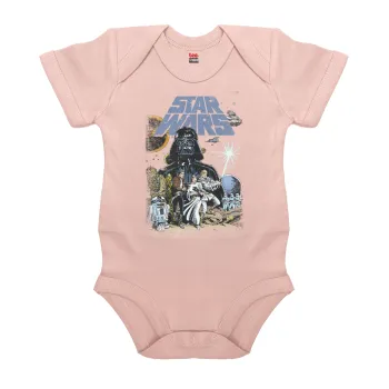 Star Wars, Βρεφικό φορμάκι μωρού, 0-18 μηνών, ΡΟΖ POWDER, 100% Organic Cotton, κοντομάνικο