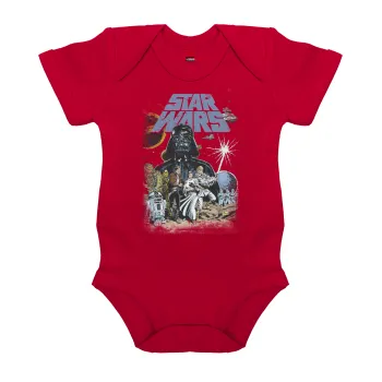 Star Wars, Βρεφικό φορμάκι μωρού, ΚΟΚΚΙΝΟ, 100% Organic Cotton, κοντομάνικο