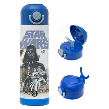 Star Wars, Παιδικό παγούρι θερμό, ανοξείδωτο, με καλαμάκι ασφαλείας, ΜΠΛΕ (500ml)