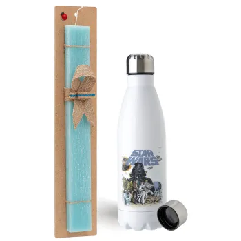 Star Wars, Easter Set, metallic stainless steel water bottle (750ml) & aromatic flat Easter candle (30cm) (TURQUOISE)