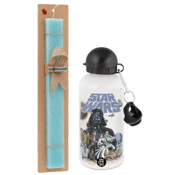 Star Wars, Easter Set, metallic aluminum water bottle (500ml) & scented flat candle (30cm) (TURQUOISE)