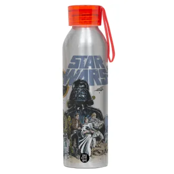Star Wars, Αλουμινένιο Αθλητικό Μπουκάλι 650ml – Ασημί με Κόκκινο Καπάκι και Λουράκι Σιλικόνης