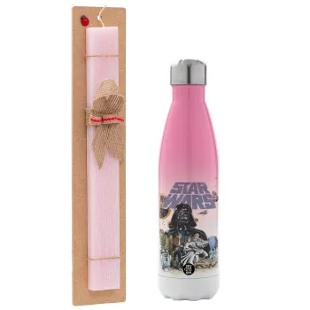 Star Wars, Πασχαλινή Λαμπάδα με Μεταλλικό παγούρι θερμός Ροζ/Λευκό (Stainless steel), διπλού τοιχώματος, 500ml & κερί αρωματικό πλακέ (30cm) (ΡΟΖ)