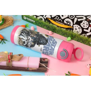 Star Wars, Πασχαλινή Λαμπάδα με Παιδικό παγούρι θερμό, ανοξείδωτο, με καλαμάκι ασφαλείας, ΡΟΖ (500ml)