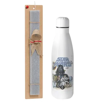 Star Wars, Πασχαλινή Λαμπάδα με μεταλλικό παγούρι θερμός ανοξείδωτο (500ml) & κερί αρωματικό πλακέ (30cm) (ΓΚΡΙ)