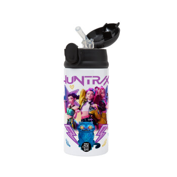 Huntrix K-pop series, Παιδικό παγούρι θερμό, ανοξείδωτο, με καλαμάκι ασφαλείας, Μαύρο (360ml) BPA-FREE
