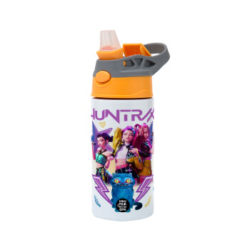 Huntrix K-pop series, Παιδικό παγούρι θερμό, ανοξείδωτο, με καλαμάκι ασφαλείας, Πορτοκαλί/Γκρι (360ml) BPA-FREE
