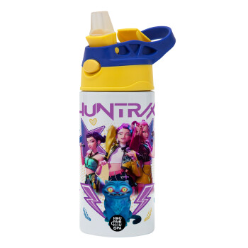 Huntrix K-pop series, Παιδικό παγούρι θερμό, ανοξείδωτο, με καλαμάκι ασφαλείας, πράσινο/μπλε (360ml) BPA FREE