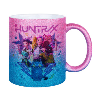 Huntrix K-pop series, Κούπα Χρυσή/Μπλε Glitter, κεραμική, 330ml