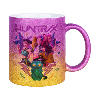 Huntrix K-pop series, Κούπα Χρυσή/Ροζ Glitter, κεραμική, 330ml