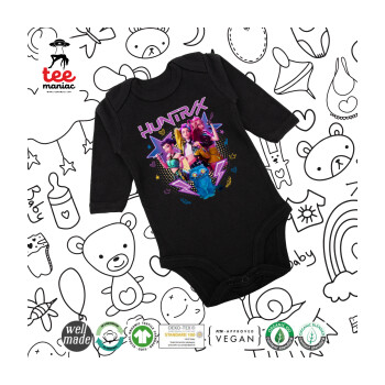 Huntrix K-pop series, Μακρυμάνικο βρεφικό φορμάκι, 0-18 μηνών, ΜΑΥΡΟ, 100% Organic Cotton