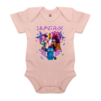 Huntrix K-pop series, Βρεφικό φορμάκι μωρού, 0-18 μηνών, ΡΟΖ POWDER, 100% Organic Cotton, κοντομάνικο