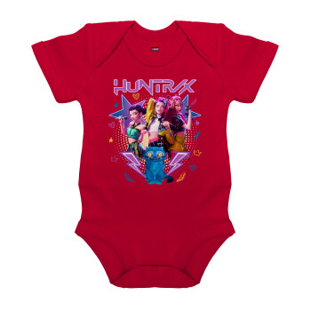 Huntrix K-pop series, Βρεφικό φορμάκι μωρού, ΚΟΚΚΙΝΟ, 100% Organic Cotton, κοντομάνικο