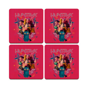 Huntrix K-pop series, ΣΕΤ x4 Σουβέρ ξύλινα τετράγωνα plywood (9cm)