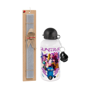 Huntrix K-pop series, Πασχαλινή Λαμπάδα με παγούρι μεταλλικό  αλουμινίου (500ml) & κερί αρωματικό πλακέ (30cm) (ΓΚΡΙ)